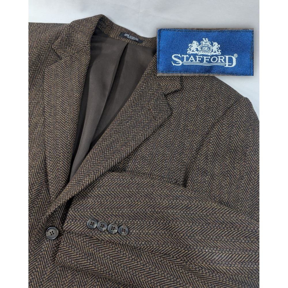 Stafford Sport Coat Blazer Suit Jacket Lambswool/Wool Herringbone Tweed 40S 42"